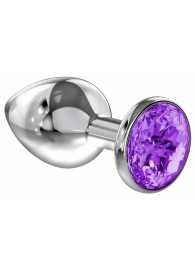 Большая серебристая анальная пробка Diamond Purple Sparkle Large с фиолетовым кристаллом - 8 см. - Lola Games - купить с доставкой в Бердске