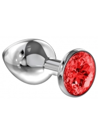 Большая серебристая анальная пробка Diamond Red Sparkle Large с красным кристаллом - 8 см. - Lola Games - купить с доставкой в Бердске