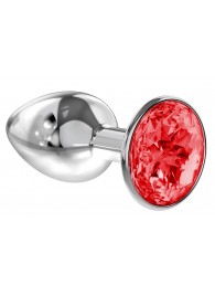 Малая серебристая анальная пробка Diamond Red Sparkle Small с красным кристаллом - 7 см. - Lola Games - купить с доставкой в Бердске