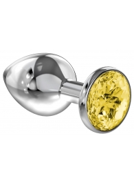 Большая серебристая анальная пробка Diamond Yellow Sparkle Large с жёлтым кристаллом - 8 см. - Lola Games - купить с доставкой в Бердске