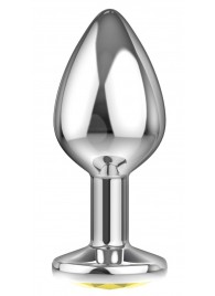 Малая серебристая анальная пробка Diamond Yellow Sparkle Small с жёлтым кристаллом - 7 см. - Lola Games - купить с доставкой в Бердске