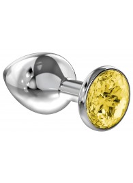Малая серебристая анальная пробка Diamond Yellow Sparkle Small с жёлтым кристаллом - 7 см. - Lola Games - купить с доставкой в Бердске