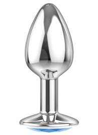 Малая серебристая анальная пробка Diamond Light blue Sparkle Small с голубым кристаллом - 7 см. - Lola Games - купить с доставкой в Бердске