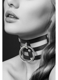 Чёрный тройной чокер с большим кольцом - Bijoux Pour Toi - купить с доставкой в Бердске