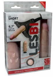 Телесный поясной страпон LESBI с вагинальной пробкой - 17 см. - LOVETOY (А-Полимер) - купить с доставкой в Бердске