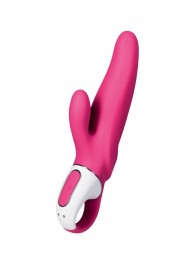 Ярко-розовый вибратор Mr. Rabbit с клиторальным отростком - 22,1 см. - Satisfyer