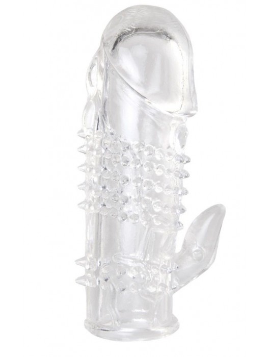 Прозрачная гелевая насадка с шипами и клиторальным отростком - 13 см. - Toyfa Basic - в Бердске купить с доставкой