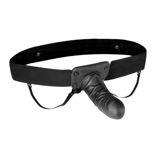 Чёрный полый страпон с вибрацией Unisex Vibrating Hollow Strap-On - 14 см. - Lux Fetish - купить с доставкой в Бердске