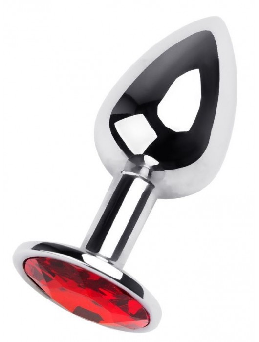 Маленькая коническая серебристая анальная пробка с красным кристаллом - 7 см. - ToyFa - купить с доставкой в Бердске