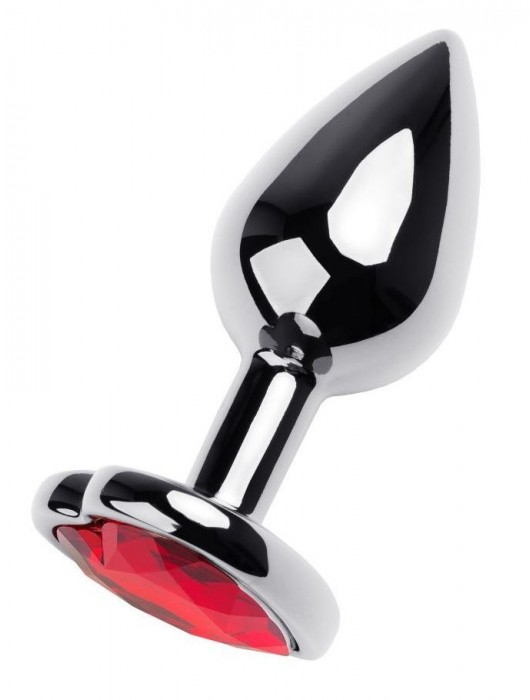 Серебристая коническая анальная пробка с красным кристаллом-сердечком - 7 см. - ToyFa - купить с доставкой в Бердске