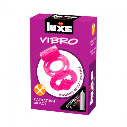 Розовое эрекционное виброкольцо Luxe VIBRO  Бархатный молот  + презерватив - Luxe - в Бердске купить с доставкой