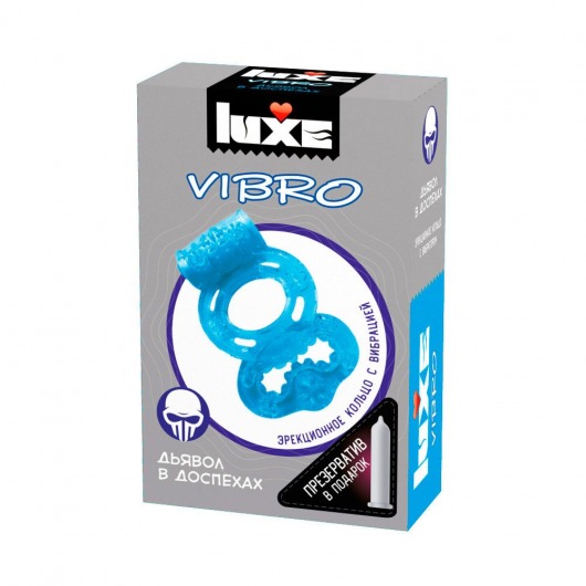 Голубое эрекционное виброкольцо Luxe VIBRO  Дьявол в доспехах  + презерватив - Luxe - в Бердске купить с доставкой