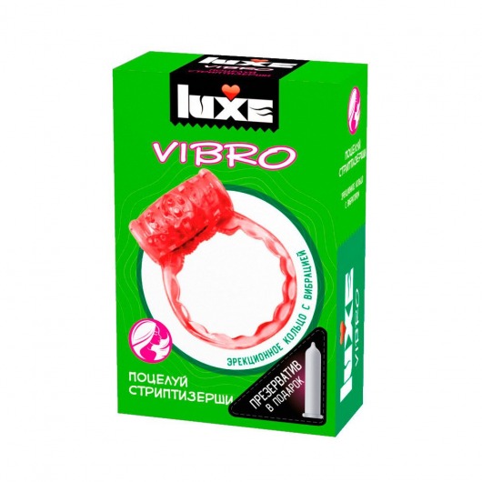 Розовое эрекционное виброкольцо Luxe VIBRO  Поцелуй стриптизёрши  + презерватив - Luxe - в Бердске купить с доставкой