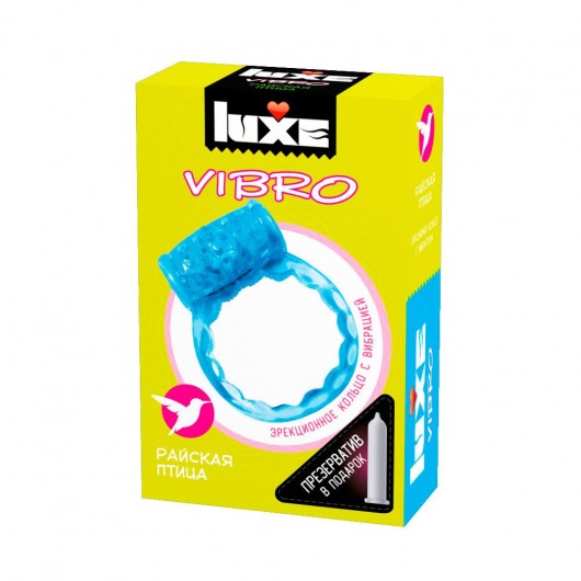 Голубое эрекционное виброкольцо Luxe VIBRO  Райская птица  + презерватив - Luxe - в Бердске купить с доставкой