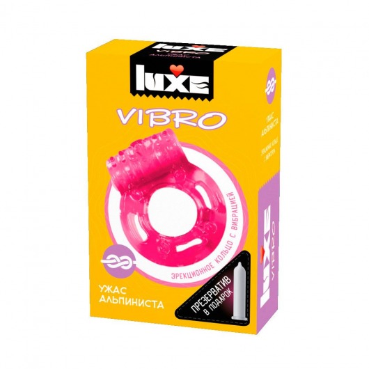 Розовое эрекционное виброкольцо Luxe VIBRO  Ужас Альпиниста  + презерватив - Luxe - в Бердске купить с доставкой