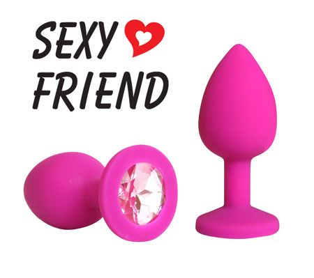 Розовая конусовидная анальная пробка с розовым кристаллом - 7,3 см. - 1137 - купить с доставкой в Бердске