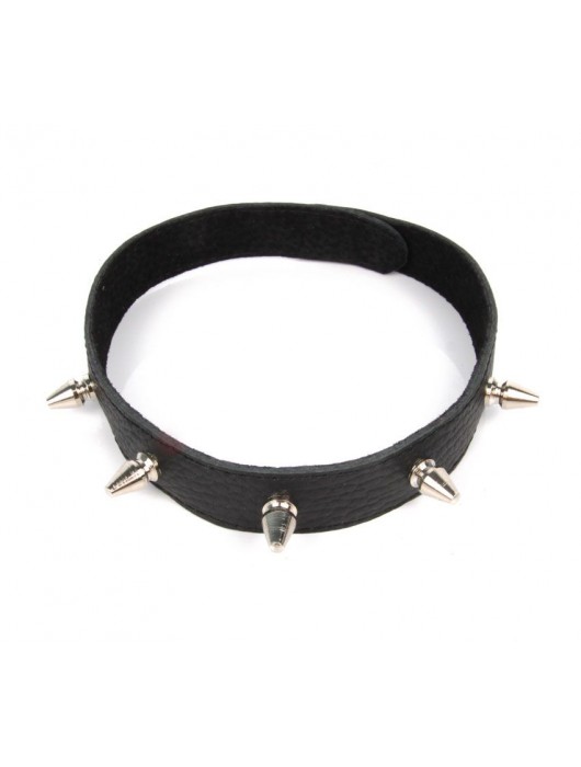 Черный ошейник на липучке с металлическими шипами - Notabu - купить с доставкой в Бердске