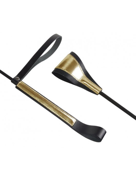 Черно-золотистый стек с хлопушкой из кожи - 62 см. - Sitabella - купить с доставкой в Бердске