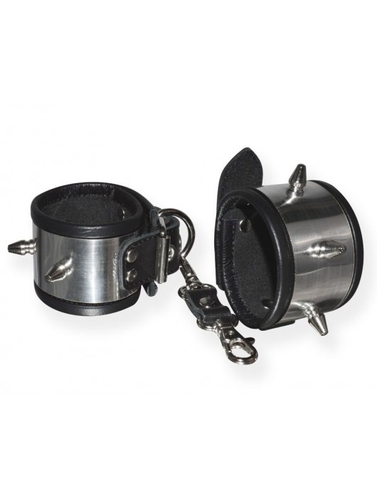 Серебристо-черные наручники с шипами и металлическим блеском - Sitabella - купить с доставкой в Бердске