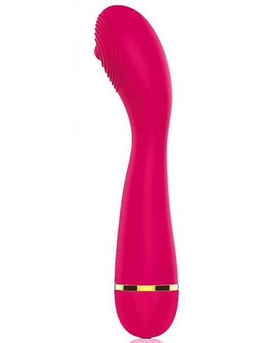 Малиновый изогнутый ребристый вибромассажер с 20 режимами вибрации - 16 см. - Cosmo