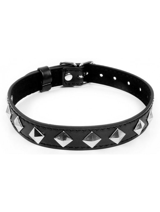 Черный ошейник с серебристыми ромбиками - Notabu - купить с доставкой в Бердске