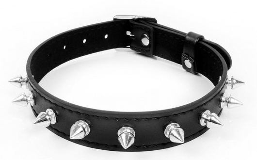 Черный ошейник с серебристыми шипами - Notabu - купить с доставкой в Бердске