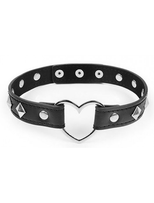 Черный ошейник с серебристыми ромбиками и сердечком - Notabu - купить с доставкой в Бердске