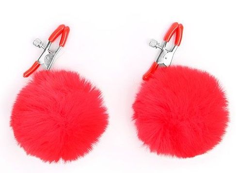 Зажимы для сосков с красным пушком - Notabu - купить с доставкой в Бердске