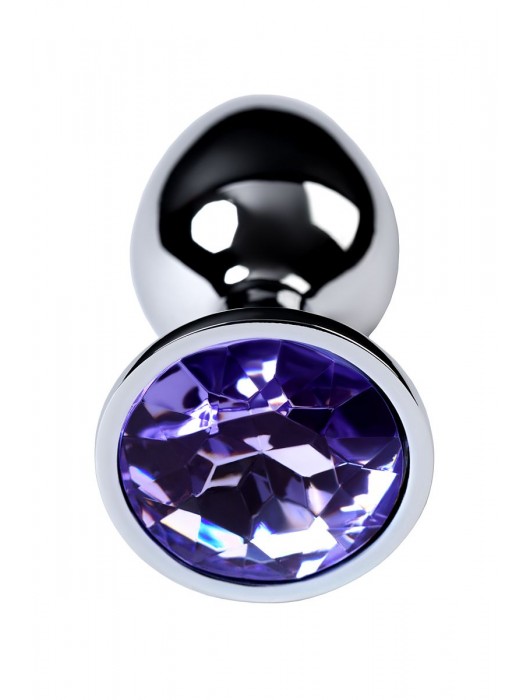 Серебристая конусовидная анальная пробка с фиолетовым кристаллом - 7 см. - ToyFa - купить с доставкой в Бердске