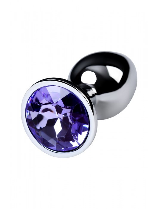 Серебристая конусовидная анальная пробка с фиолетовым кристаллом - 7 см. - ToyFa - купить с доставкой в Бердске