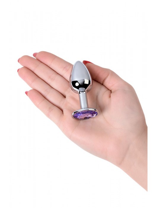 Серебристая конусовидная анальная пробка с фиолетовым кристаллом - 7 см. - ToyFa - купить с доставкой в Бердске