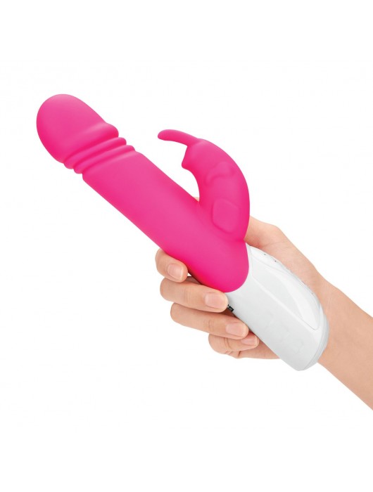Розовый вибратор-кролик с возвратно-поступательными движениями головки - 24 см. - Rabbit Essentials
