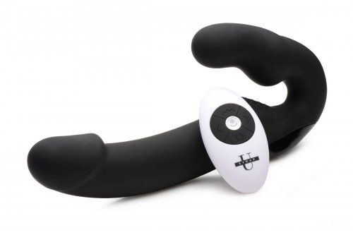 Черный безремневой страпон Urge Silicone Strap On с пультом ДУ - 24 см. - XR Brands - купить с доставкой в Бердске