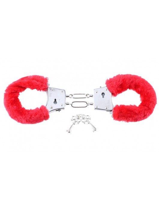 Наручники с красным искусственным мехом - Pipedream - купить с доставкой в Бердске