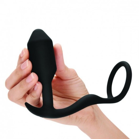 Черное эрекционное кольцо с анальным плагом Snug   Tug - b-Vibe - в Бердске купить с доставкой