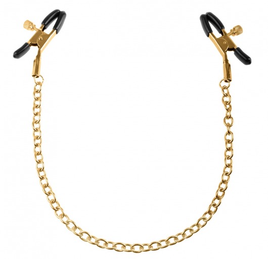 Чёрные с золотом зажимы на соски Gold Chain Nipple Clamps - Pipedream - купить с доставкой в Бердске