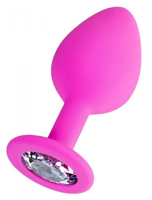 Розовая анальная втулка Brilliant с прозрачным кристаллом - 7 см. - ToyFa - купить с доставкой в Бердске