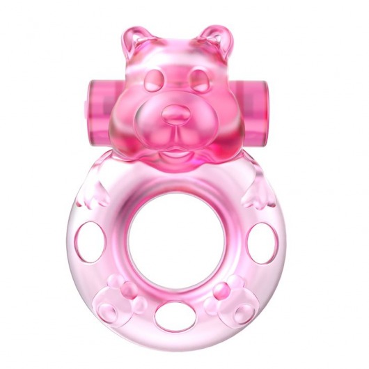 Розовое эрекционное виброкольцо на пенис Pink Bear - Baile - в Бердске купить с доставкой