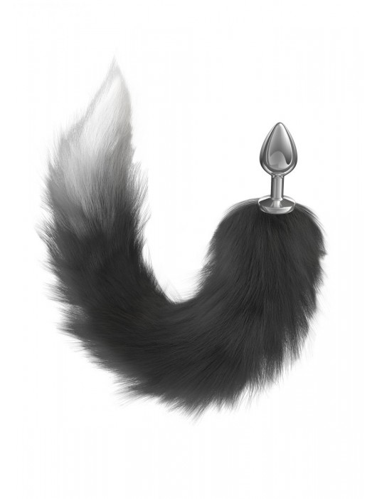 Серебристая анальная пробка с черным хвостом Galaxy - Lola Games - купить с доставкой в Бердске