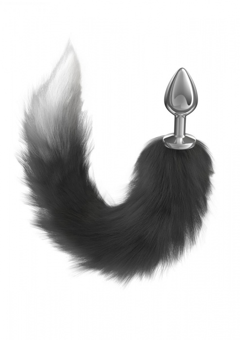 Серебристая анальная пробка с черным хвостом Starlit - Lola Games - купить с доставкой в Бердске