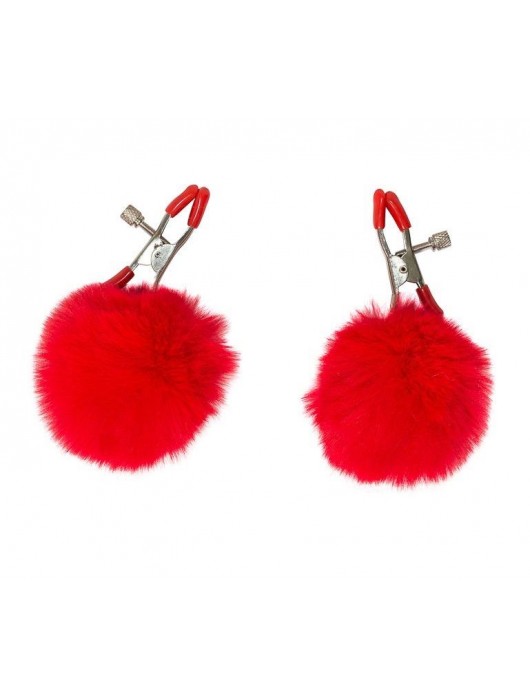 Зажимы на соски Angelic с красными меховыми шариками - Lola Games - купить с доставкой в Бердске