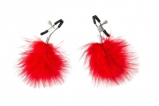 Зажимы на соски с красным пухом Euphoric - Lola Games - купить с доставкой в Бердске