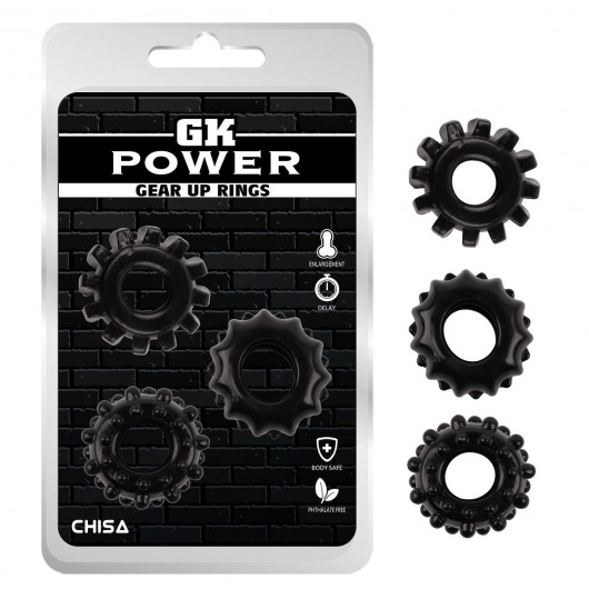 Набор из 3 черных эрекционных колец Gear Up Rings - Chisa - в Бердске купить с доставкой