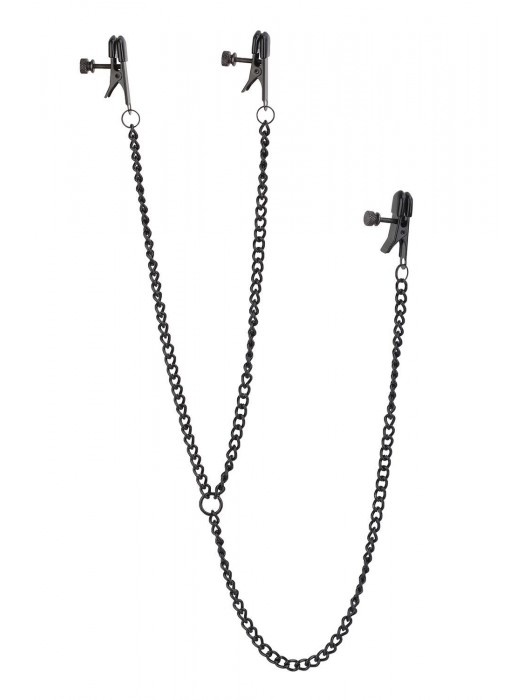 Черные зажимы на соски и клитор на цепочке DELUXE NIPPLE   CLIT CLAMPS - Dream Toys - купить с доставкой в Бердске