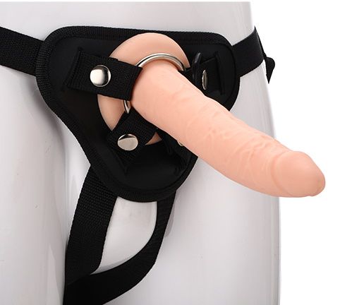 Телесный страпон на черных трусиках STRAP ON REAL DILDO - 20 см. - Dream Toys - купить с доставкой в Бердске