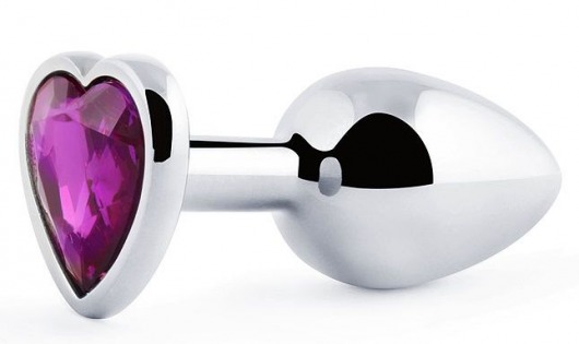 Серебристая анальная пробка с фиолетовым кристаллом-сердечком - 8 см. - Anal Jewelry Plug - купить с доставкой в Бердске