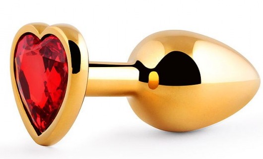 Золотистая анальная пробка с красным стразом-сердечком - 8 см. - Anal Jewelry Plug - купить с доставкой в Бердске