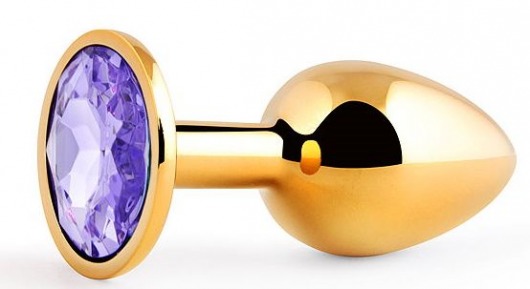 Золотистая анальная пробка с фиолетовым стразом - 7,2 см. - Anal Jewelry Plug - купить с доставкой в Бердске