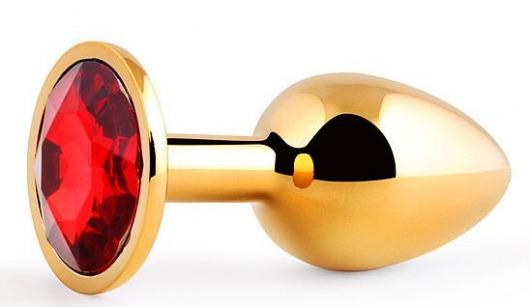 Золотистая анальная пробка с красным стразом - 7,2 см. - Anal Jewelry Plug - купить с доставкой в Бердске
