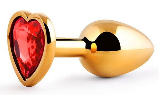 Золотистая анальная пробка с красным стразом-сердечком - 7 см. - Anal Jewelry Plug - купить с доставкой в Бердске